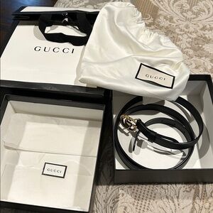 Authentic Gucci Black Leather Slim
GG Marmont Belt 409417 115/46 with Gift Box
